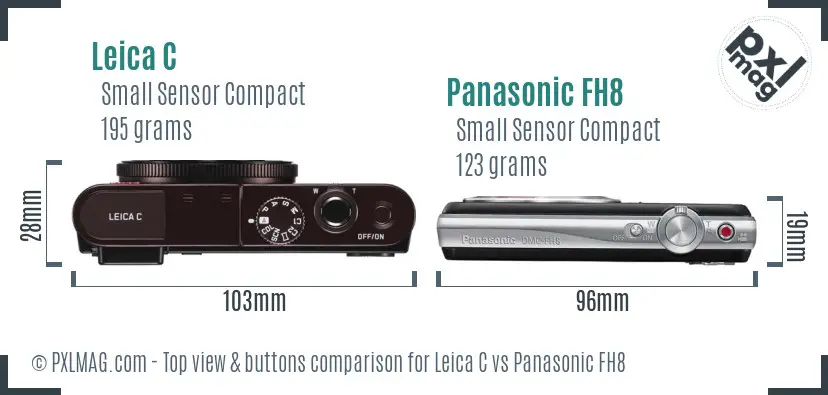 Leica C vs Panasonic FH8 top view buttons comparison