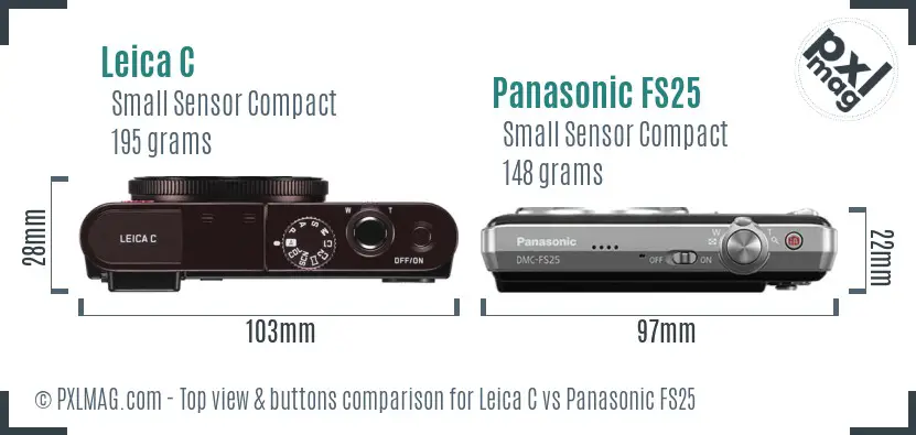 Leica C vs Panasonic FS25 top view buttons comparison