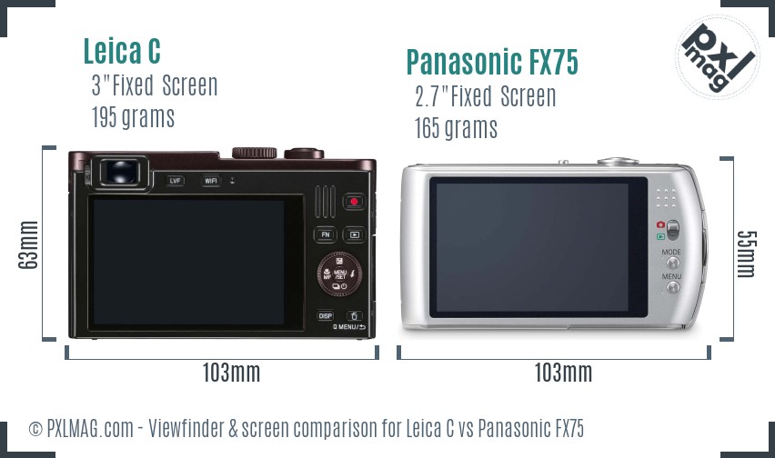 Leica C vs Panasonic FX75 Screen and Viewfinder comparison