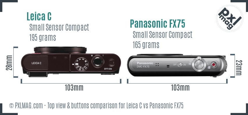 Leica C vs Panasonic FX75 top view buttons comparison