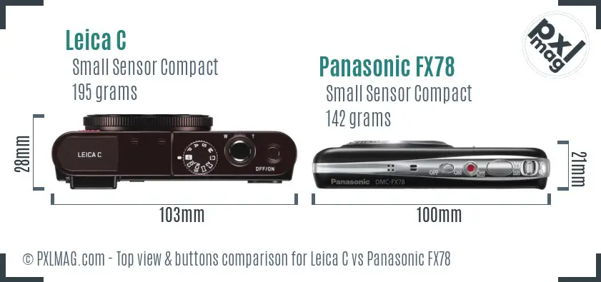 Leica C vs Panasonic FX78 top view buttons comparison