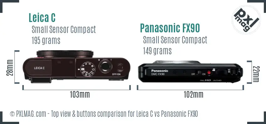 Leica C vs Panasonic FX90 top view buttons comparison Leica C vs Panasonic FX90 top view buttons comparison