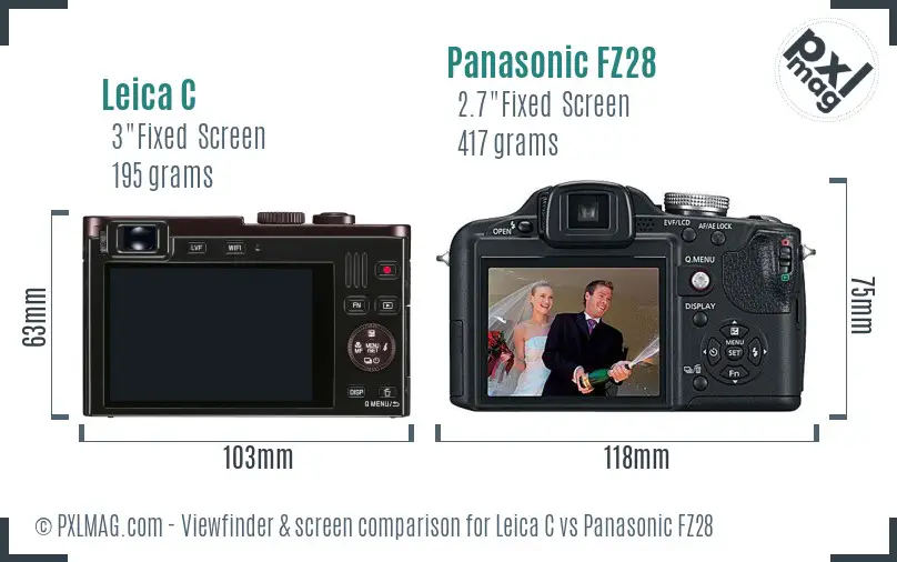 Leica C vs Panasonic FZ28 Screen and Viewfinder comparison