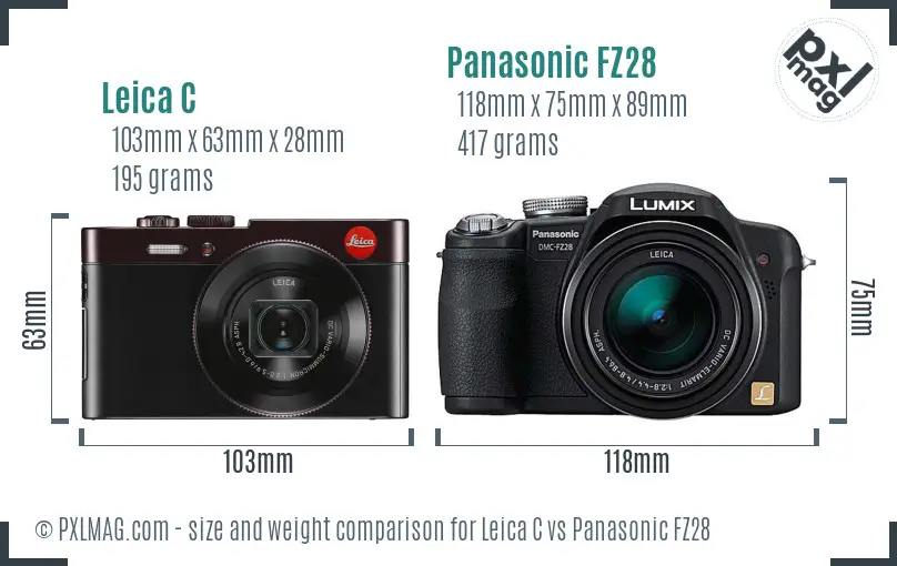 Leica C vs Panasonic FZ28 size comparison