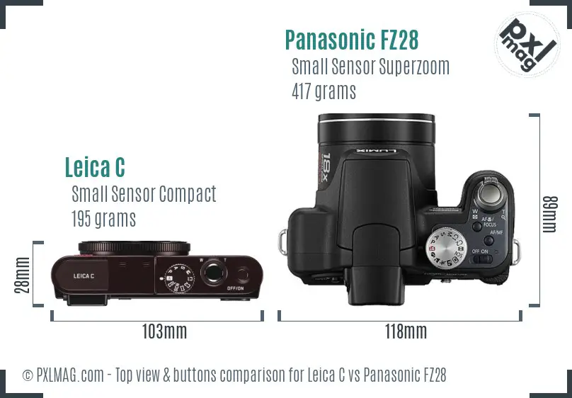 Leica C vs Panasonic FZ28 top view buttons comparison