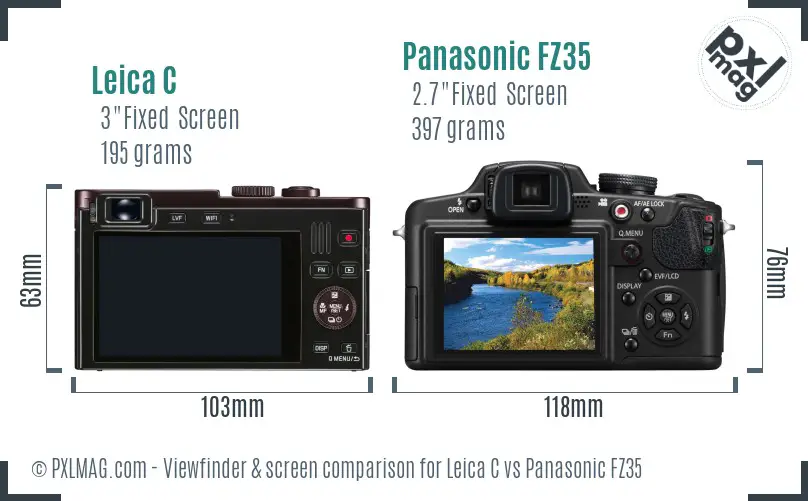 Leica C vs Panasonic FZ35 Screen and Viewfinder comparison