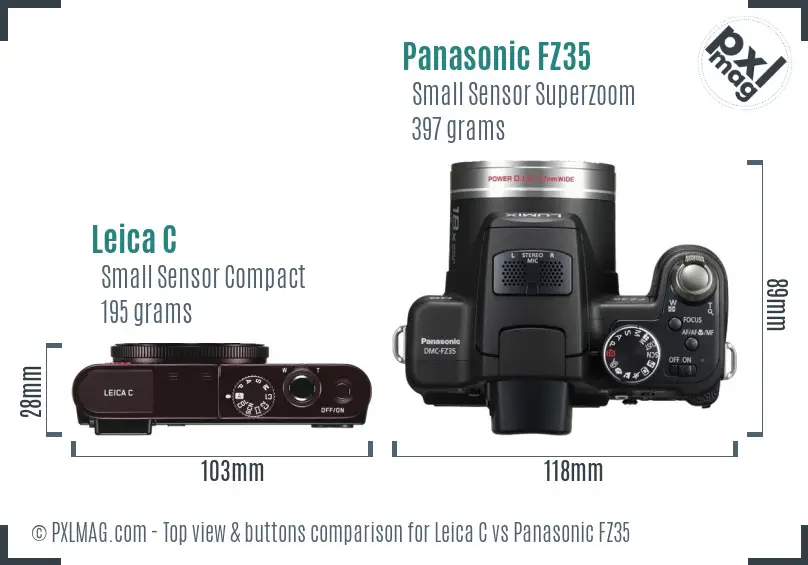 Leica C vs Panasonic FZ35 top view buttons comparison