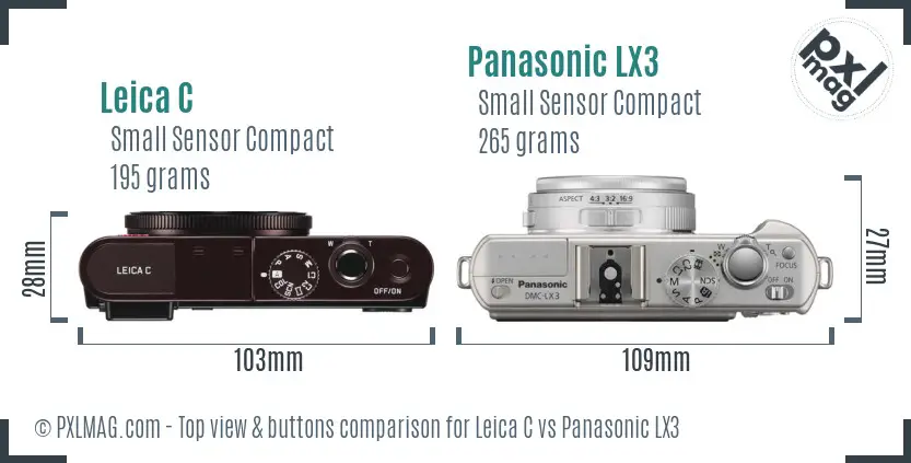 Leica C vs Panasonic LX3 top view buttons comparison