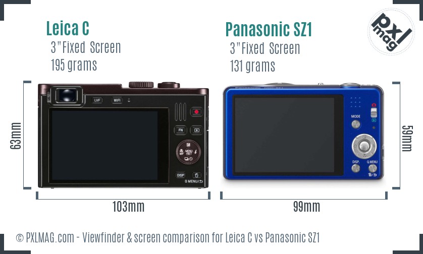 Leica C vs Panasonic SZ1 Screen and Viewfinder comparison