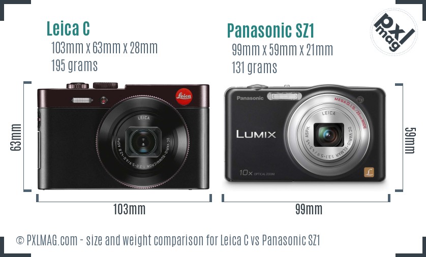 Leica C vs Panasonic SZ1 size comparison