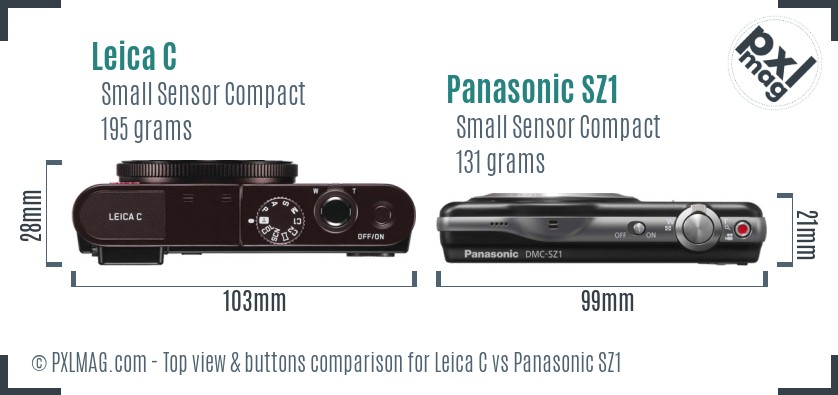 Leica C vs Panasonic SZ1 top view buttons comparison