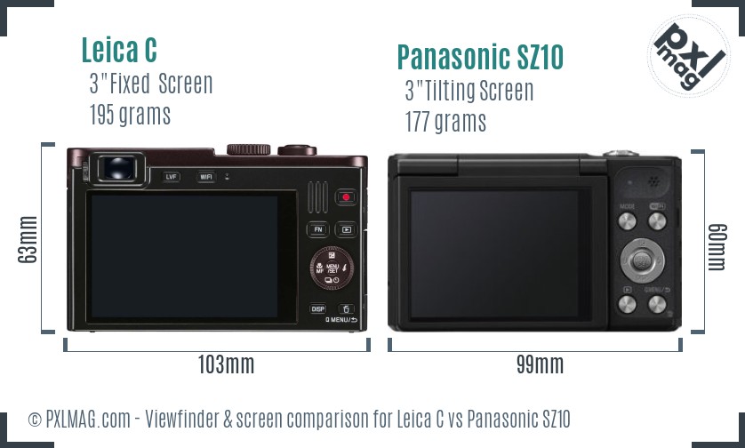 Leica C vs Panasonic SZ10 Screen and Viewfinder comparison