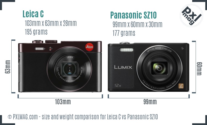 Leica C vs Panasonic SZ10 size comparison