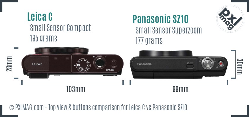 Leica C vs Panasonic SZ10 top view buttons comparison