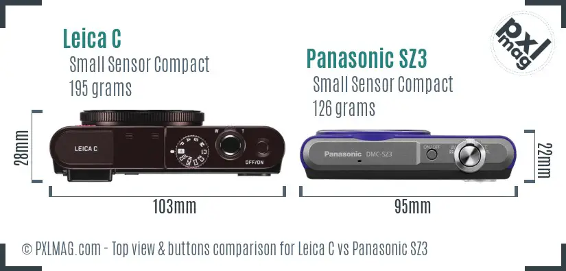 Leica C vs Panasonic SZ3 top view buttons comparison Leica C vs Panasonic SZ3 top view buttons comparison