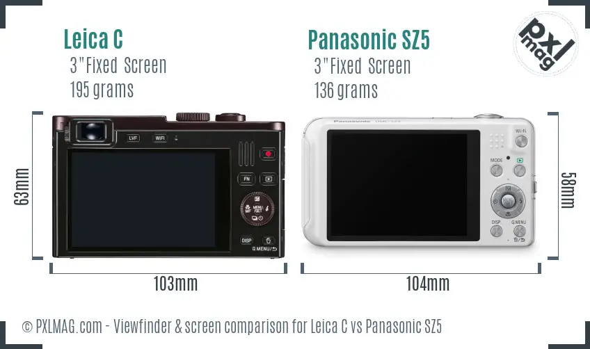 Leica C vs Panasonic SZ5 Screen and Viewfinder comparison