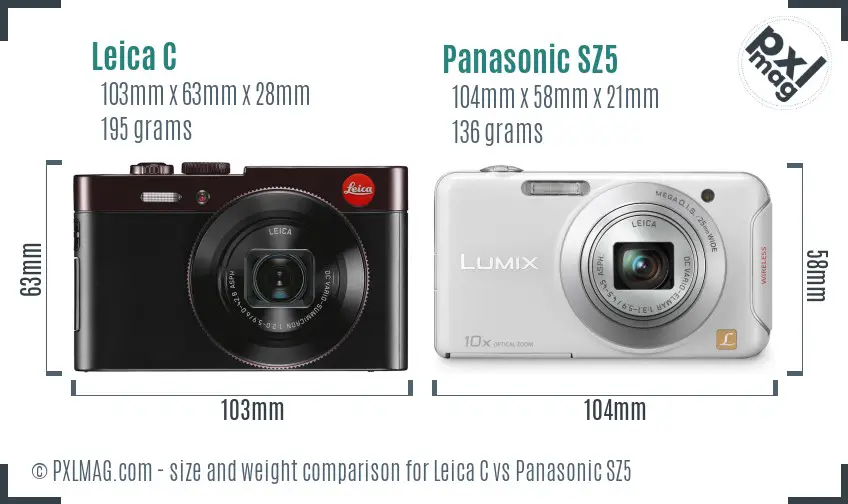 Leica C vs Panasonic SZ5 size comparison