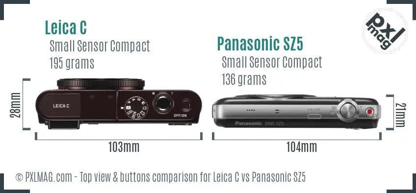 Leica C vs Panasonic SZ5 top view buttons comparison