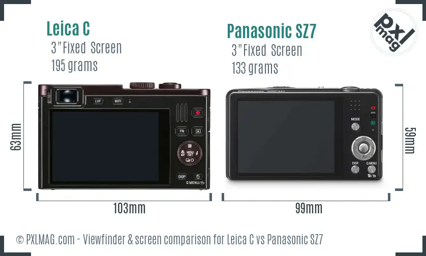 Leica C vs Panasonic SZ7 Screen and Viewfinder comparison