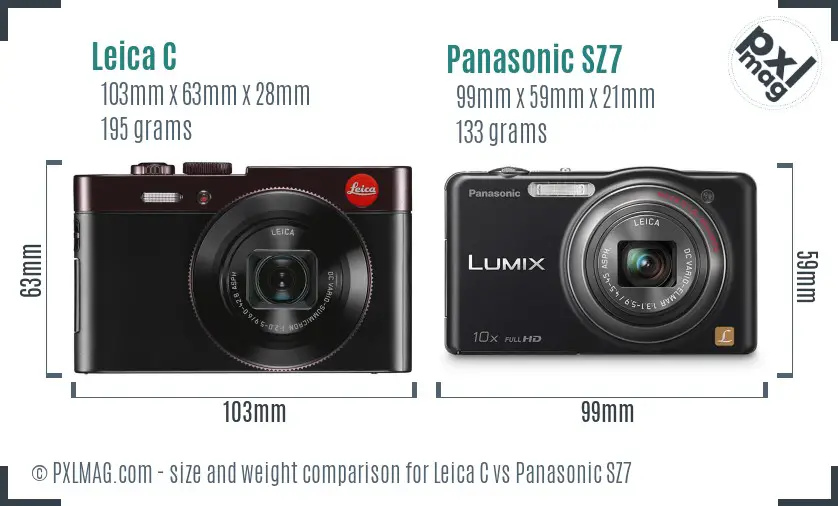 Leica C vs Panasonic SZ7 size comparison