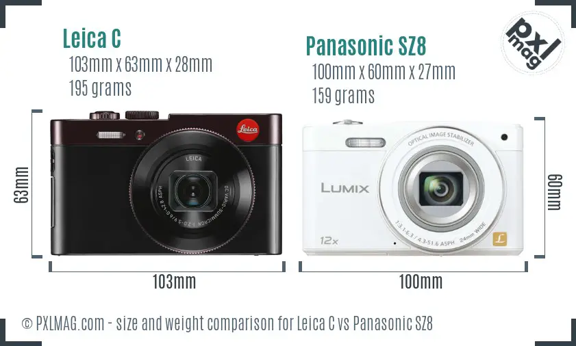 Leica C vs Panasonic SZ8 size comparison