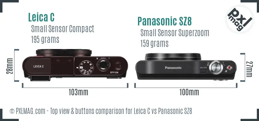 Leica C vs Panasonic SZ8 top view buttons comparison