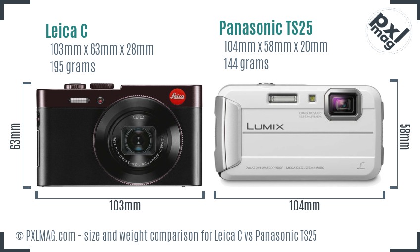 Leica C vs Panasonic TS25 size comparison