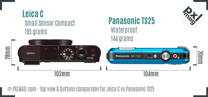 Leica C vs Panasonic TS25 top view buttons comparison