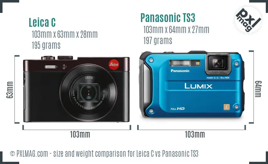 Leica C vs Panasonic TS3 size comparison