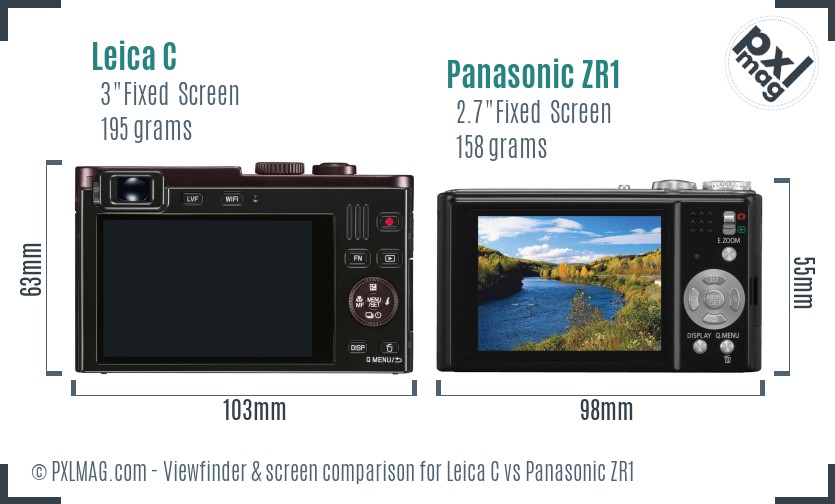 Leica C vs Panasonic ZR1 Screen and Viewfinder comparison