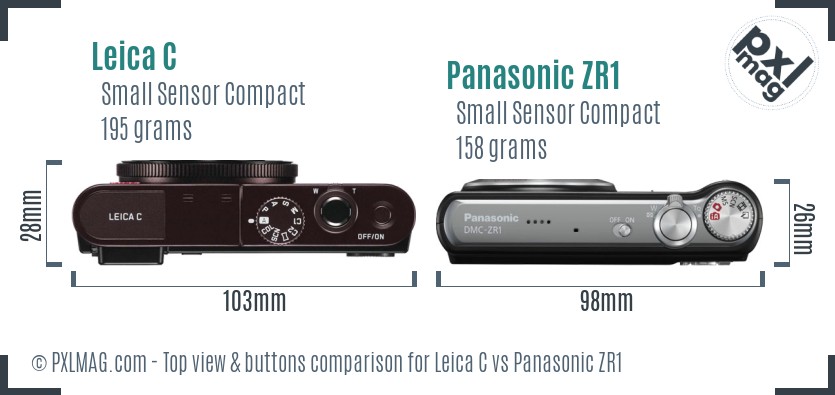 Leica C vs Panasonic ZR1 top view buttons comparison