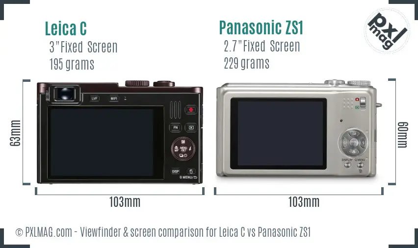 Leica C vs Panasonic ZS1 Screen and Viewfinder comparison