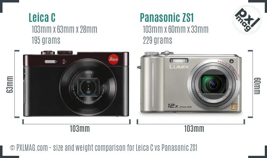 Leica C vs Panasonic ZS1 size comparison
