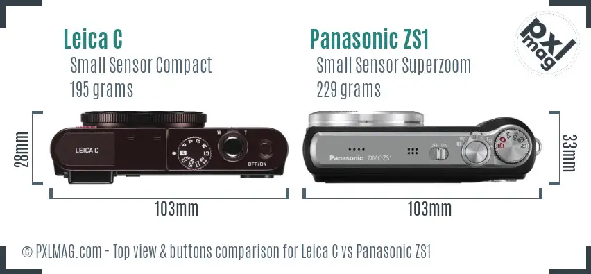 Leica C vs Panasonic ZS1 top view buttons comparison