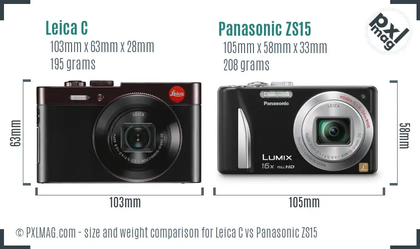Leica C vs Panasonic ZS15 size comparison