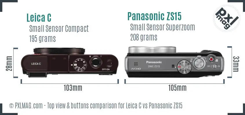 Leica C vs Panasonic ZS15 top view buttons comparison
