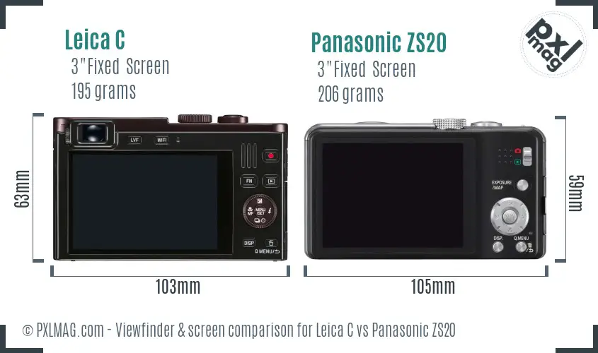 Leica C vs Panasonic ZS20 Screen and Viewfinder comparison