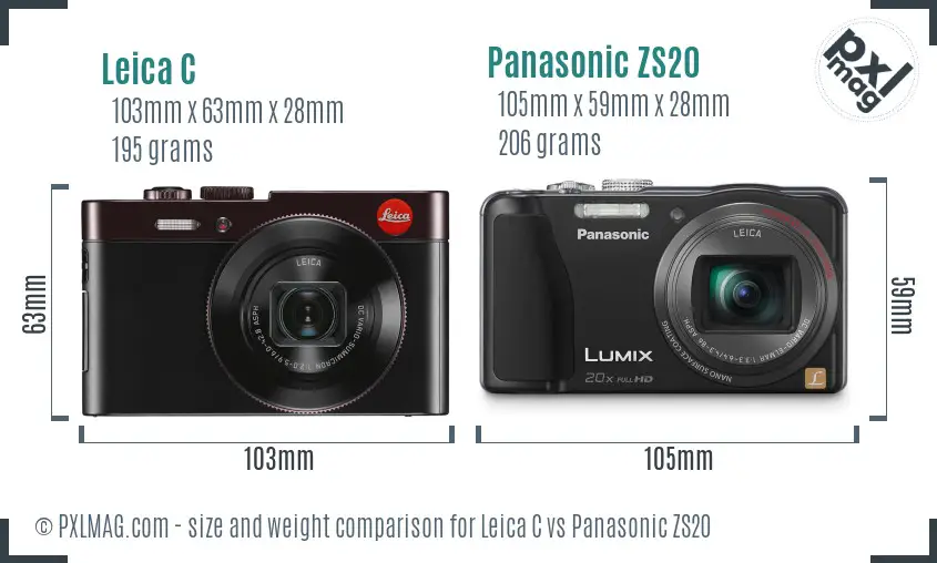 Leica C vs Panasonic ZS20 size comparison