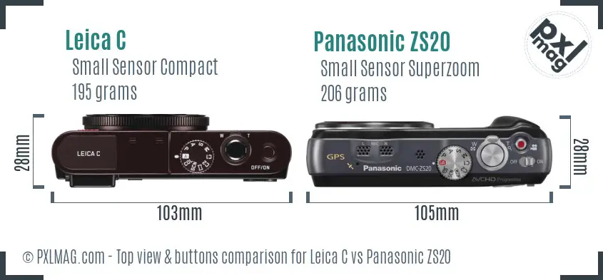 Leica C vs Panasonic ZS20 top view buttons comparison