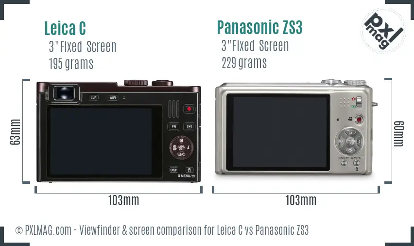 Leica C vs Panasonic ZS3 Screen and Viewfinder comparison