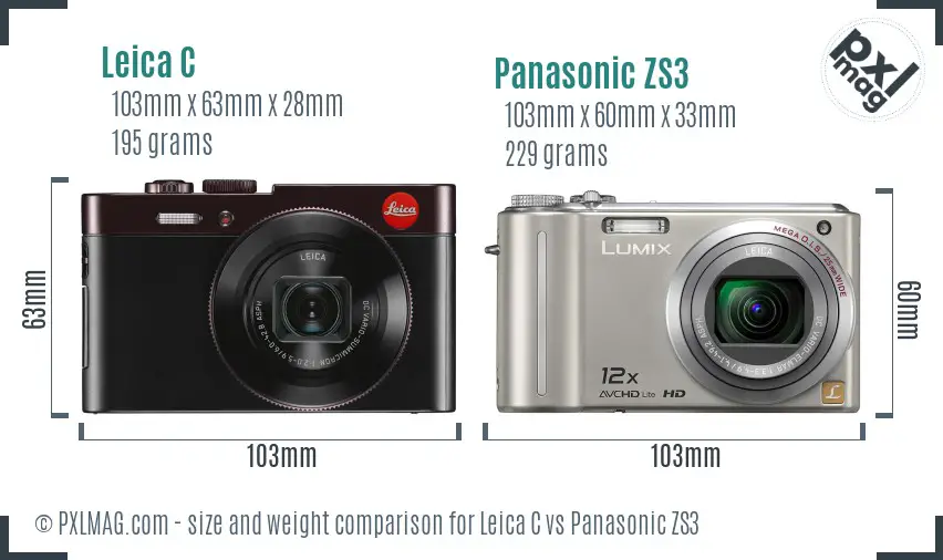 Leica C vs Panasonic ZS3 size comparison