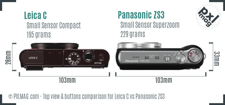 Leica C vs Panasonic ZS3 top view buttons comparison