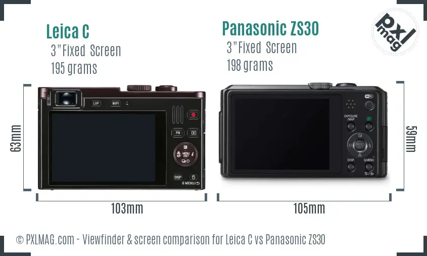 Leica C vs Panasonic ZS30 Screen and Viewfinder comparison