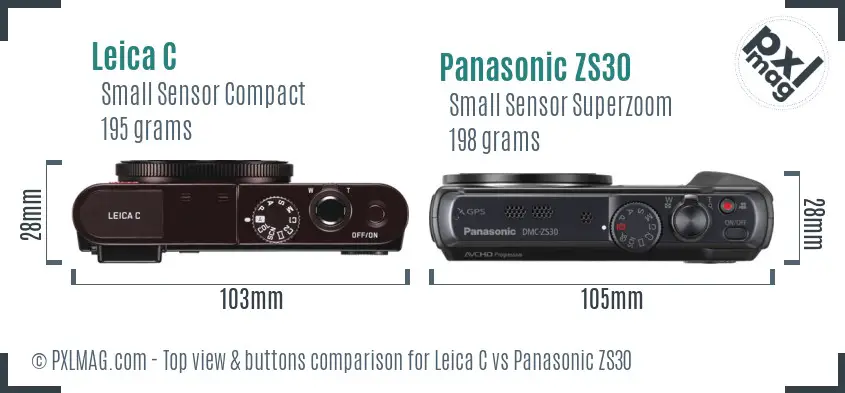 Leica C vs Panasonic ZS30 top view buttons comparison