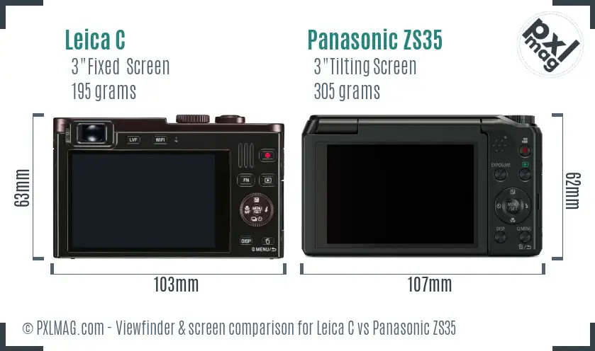 Leica C vs Panasonic ZS35 Screen and Viewfinder comparison