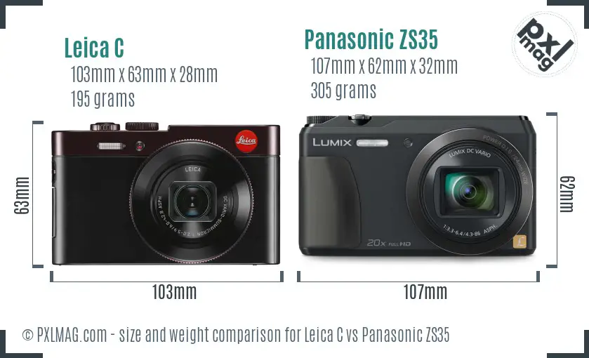 Leica C vs Panasonic ZS35 size comparison