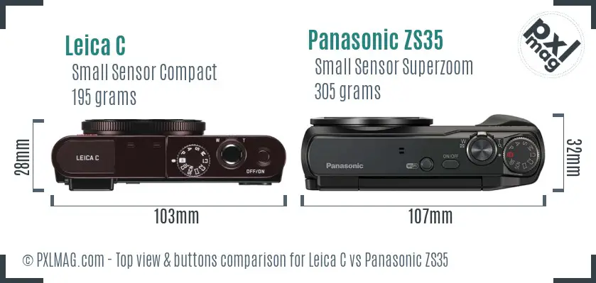 Leica C vs Panasonic ZS35 top view buttons comparison