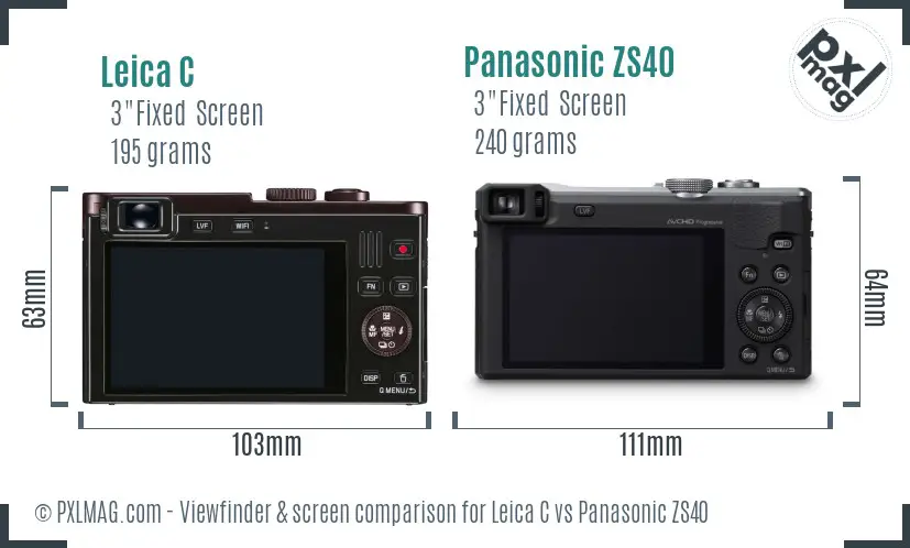 Leica C vs Panasonic ZS40 Screen and Viewfinder comparison