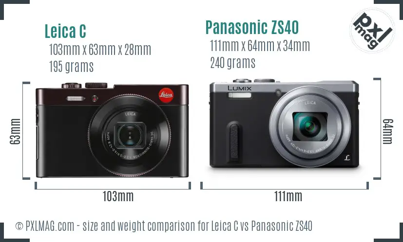Leica C vs Panasonic ZS40 size comparison