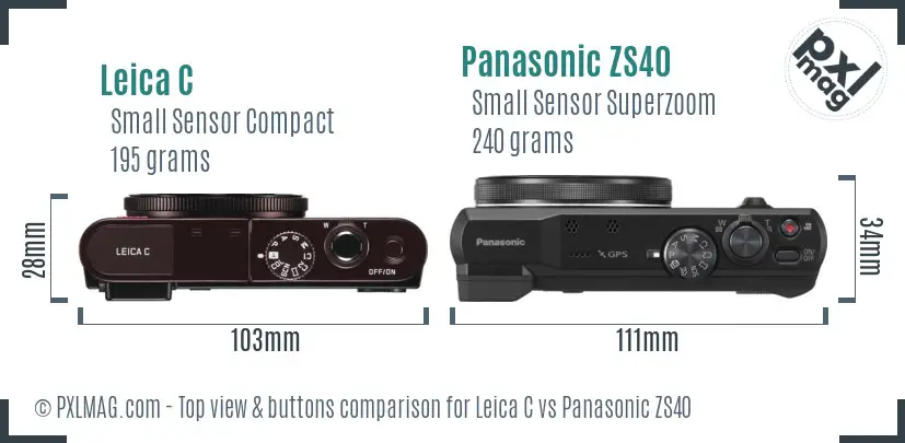 Leica C vs Panasonic ZS40 top view buttons comparison